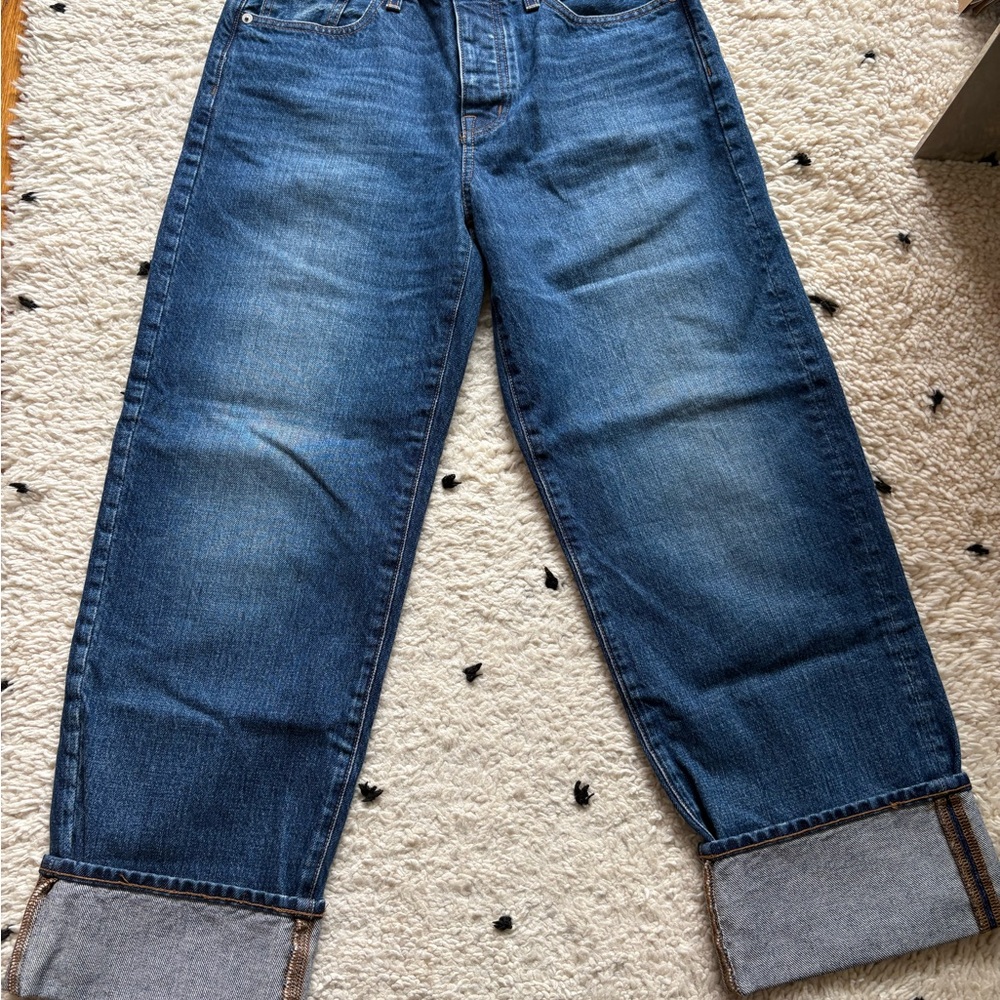 Madewell Low Slung Straight Denim Jeans with Cuff - Picture 6 of 7